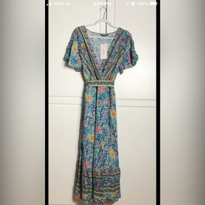 Bloomchic Floral Print MIDI Dress Elastic Waist Belt Sleeves Pockets Size 18-20